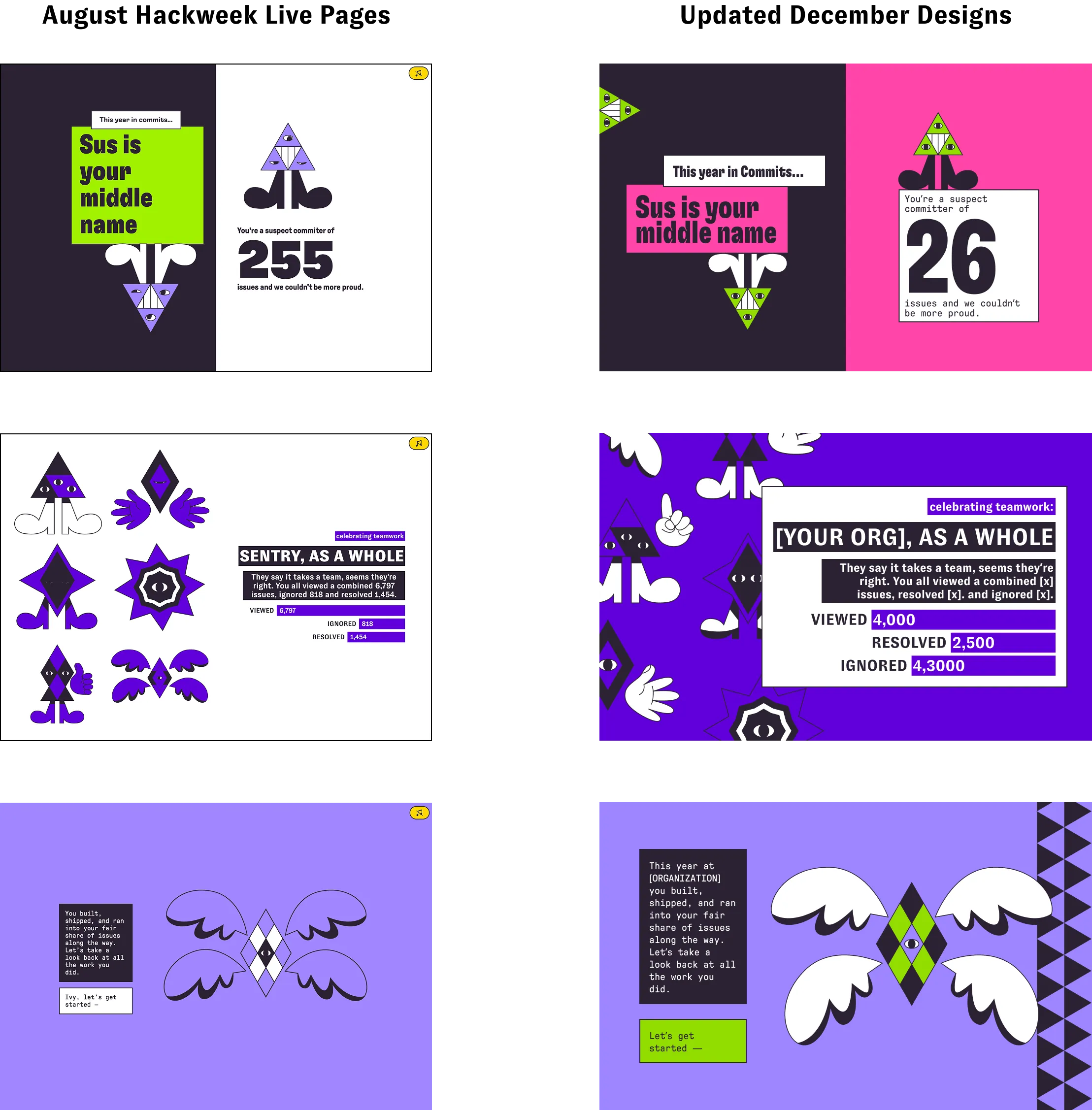 Full page mockups and options for rollback personalities